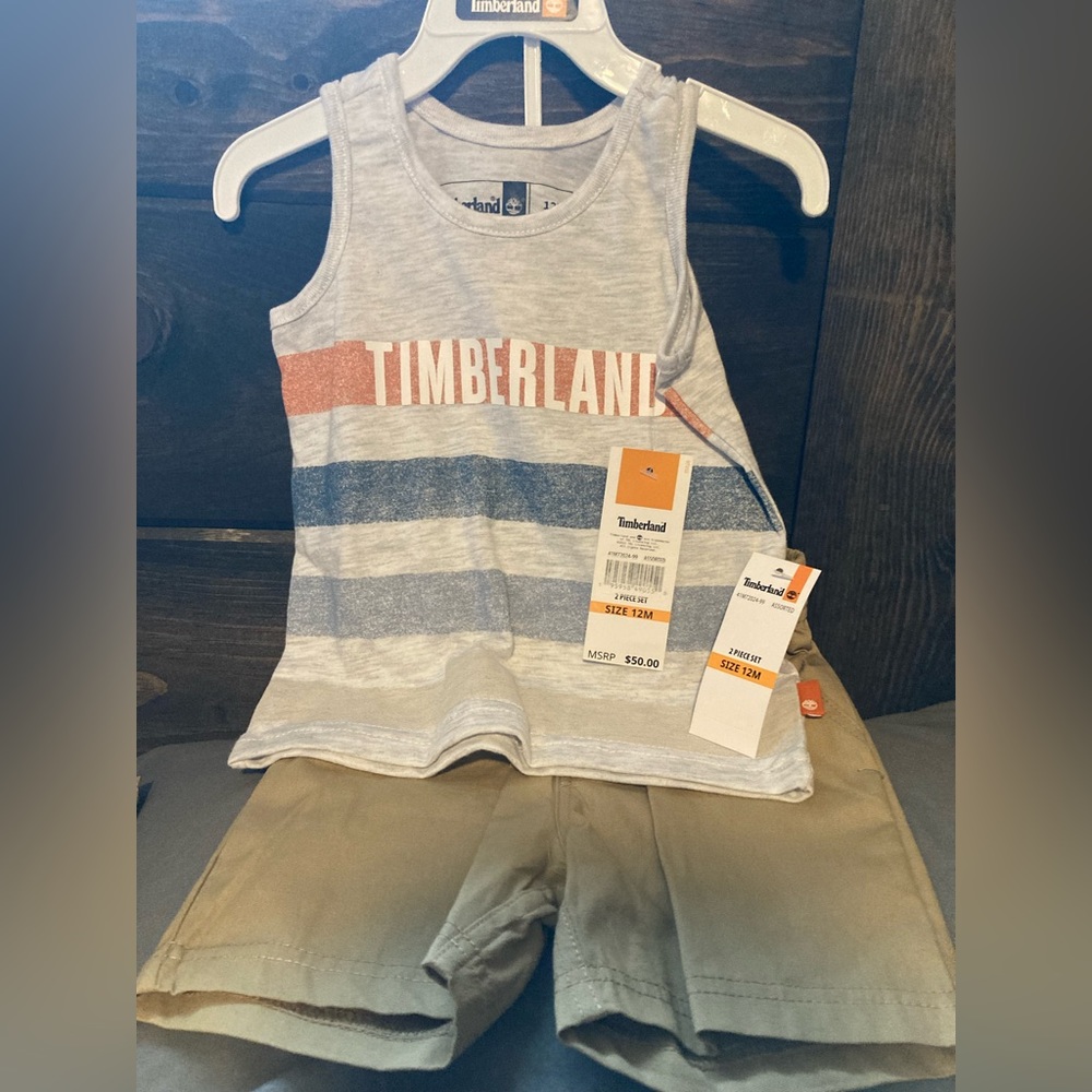 Timberland brand, size 12 months, 2 piece outfit, new with tags